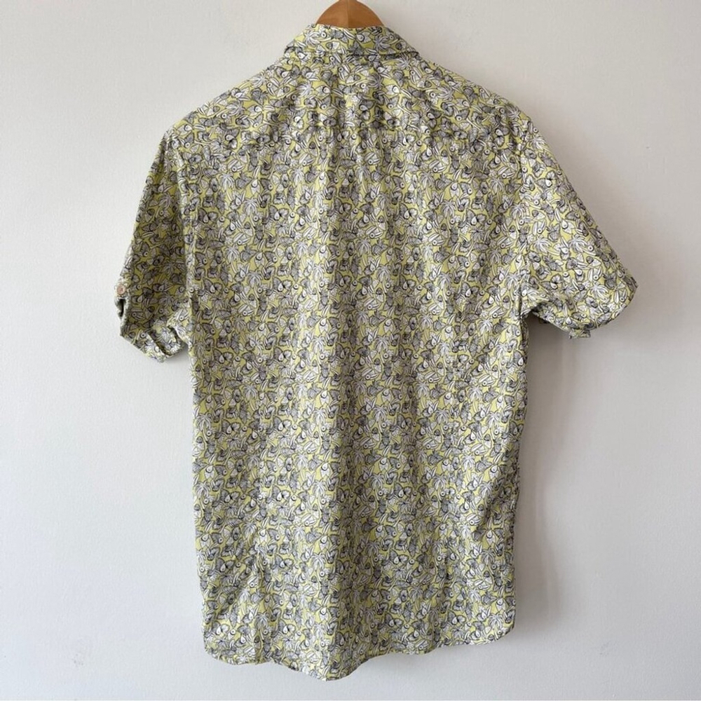 Ted Baker Short Sleeve Button Down Casual Dress shirt Tropical yellow white blk - Picture 2 of 10